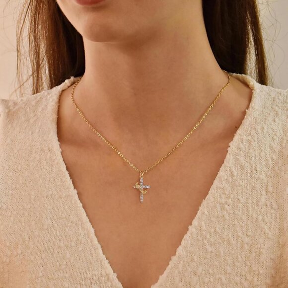 Perfect Gifts Women's Crown M02 Purple Cross Necklace Gold Plated Faith Jewelry - Picture 5 of 8